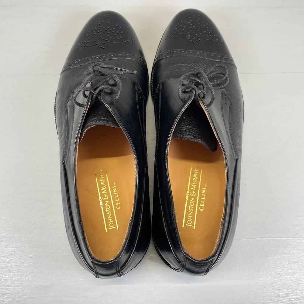 Johnston & Murphy Cellini Oxford Shoes Mens Size 9.5 M Black Deerskin Cap Toe